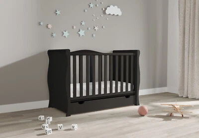 Baby Willow Black Sleigh Cot / Mini Cot Bed Drawer optional mattress 120x60x10cm - Image 1 of 4