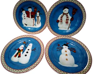 set 4 NIB SAKURA Debbie Mumm Snowman 8" LUNCHEON PLATES - Salad ~1998~ NIB - Picture 1 of 11