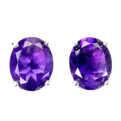 925 Sterling Silver Oval Purple Amethyst 10x8mm Simulated Cz  Earrings - Image 1 of 4