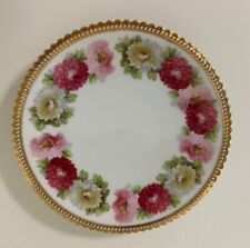 Antique PK Silesia Pink Burgundy Floral Serving Dish Plate Gold Trim 8"