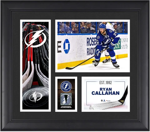 Ryan Callahan TB Lightning Framed 15x17 Collage & Piece of G-U Puck Cover