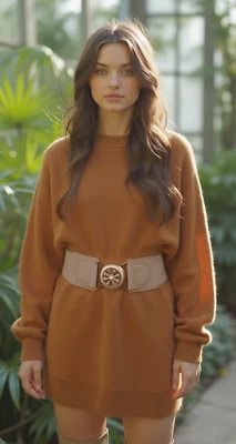 Women Beige Color Elastic Dance Dressy Style Belt Gold Metal Flower Buckle S M - Image 1 of 4