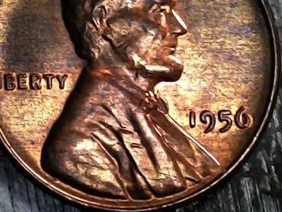 1956 Lincoln Wheat Cent Die Chip and Crack Error BU - Image 1 of 4