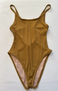 Madewell Swimsuit Medium One Piece Ribbed High Thigh  Mustard Yellow - Picture 1 of 6