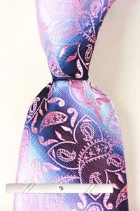 New Classic Paisley Pink Blue JACQUARD WOVEN 100% Silk Men's Necktie Tie - Picture 1 of 7
