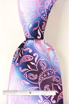 Новый классический пейсли розовый синий JACQUARD сплетенный 100% шелк мужской галстук галстук - Изображение 1 из 4