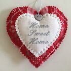 Home Sweet Home Gift Red Grey Fabric Hanging Heart Gift Shabby Chic Decor