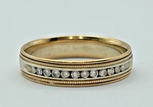 UNIQUE! 10K 2 Tone Gold & Genuine Diamond Mens Wedding Ring 417 10ct Size U/10.5 - Picture 1 of 6