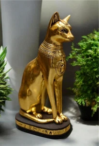 Egyptian Antiquities goddess Bastet cat with scarab stone covered with gold leaf - Picture 1 of 9