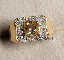 Lemon Topaz Natural Gemstone 925 Sterling Silver Ring For Men's Engagement Ring
