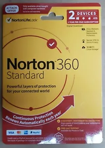 NORTON 360 STANDARD 2 DEVICE 1 YEAR PROTECTION WIN IOS MAC ANDROID - Picture 1 of 1