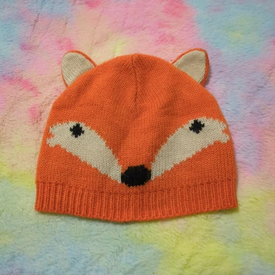 Fox Face Ears Baby Gap Winter Beanie Hat Boy S/M Knit Orange - Image 1 of 4