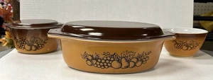 Pyrex Old Orchard Fruit Bake 045 2.5"qt w/Lid 473 w/Lid 1qt Mixing Bowl 401 1.5 - Picture 1 of 24