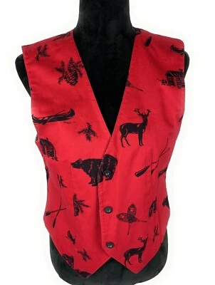 Sharon Young Sportswear Womens Vest 3 Button Animal Outdoor Print Red Size S  - Image 1 of 4