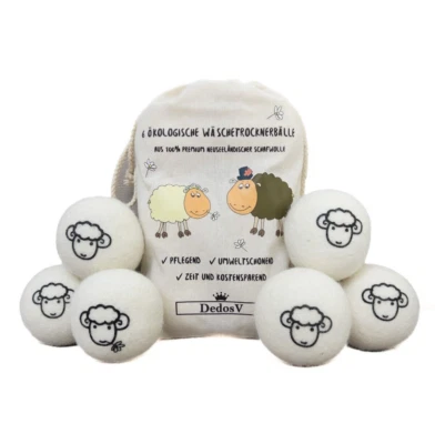 6er Pack Trocknerbälle Weichspüler Alternative aus 100% Premium Schafwolle - Bild 1 von 4