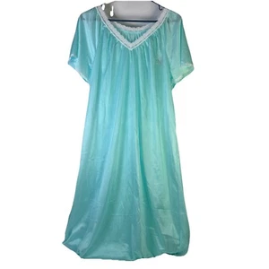 Blair Blue Nylon Nightgown Womens Medium Short Sleeve Lace Accent Cottage Core - Picture 1 of 8