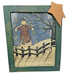 Snowman Rustic Wooden Painting Winter Scene Christmas Signed Sue & Bill ?? '95 - Picture 1 of 4
