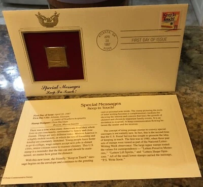 Special Messages Keep in Touch! 22K Gold Stamp USPS First Day of Issue 1987 - Image 1 of 4