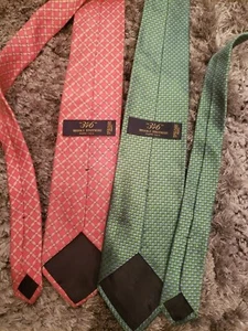 346 BROOKS BROTHERS Men's 100% Silk tie Designer Geometric Green/Orange Lot of 2 - Picture 1 of 6