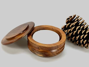 Wood Shaving Bowl  with Goat's milk Shave Soap Puck 3 Oz Soap bar - Picture 1 of 10