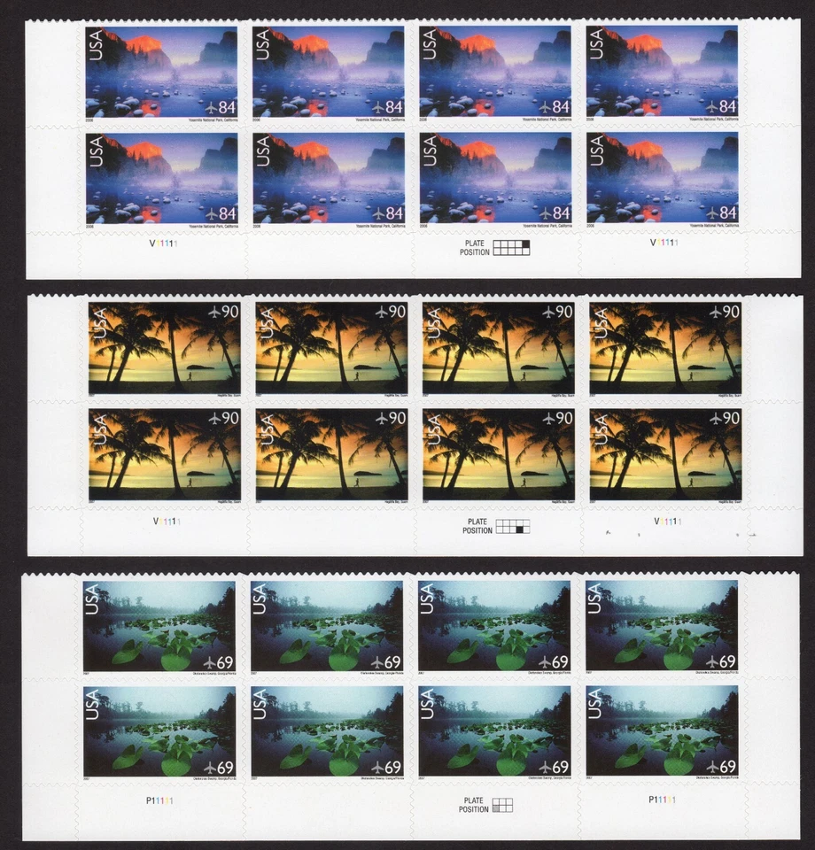 Scott #c141-c142-c143 National Park Plate Block of 8 Air Mail Stamps MNH Bottom - Image 1 of 1