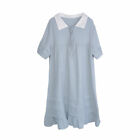 Cotton Linen Maternity Dress Women Summer Loose Ruffle Shirt-Dress Short Sleeve