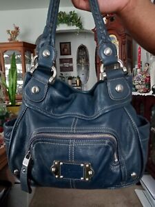 B Makowsky Blue Leather Handbag
