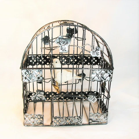 Wire Bird Cage Distressed Black and Silver 10"  For Wedding or Home Decor Cover
