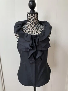 Charles Chang Lima Ruffled Collar Black Blouse Top Size 6 Cotton/Silk - Picture 1 of 7