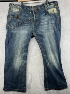 Kanji Jeans Blue Denim Loose Baggy Mens 42x27 Hip Hop Leather Patch Pocket - Picture 1 of 4