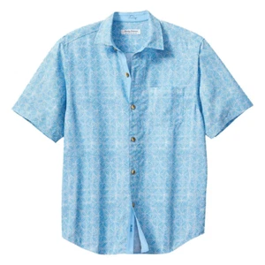$128 Tommy Bahama Coconut Point Fleur De Geo Camp Shirt, Chambray Blue, S/P - Picture 1 of 2