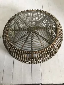 Round Coffee Table Natural Rattan Rustic Boho Frame, Glass Top 38 x 87 cm - Picture 1 of 4