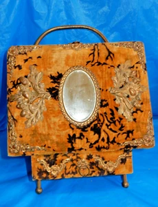 ANTIQUE VELVET PHOTO ALBUM w/ STAND, DRAWER, MIRROR, ACORN/OAK TRIM & 40+ PHOTOS - Picture 1 of 17