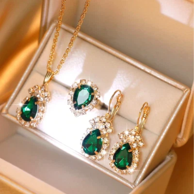 Conjuntos de aretes colgantes de circonita cúbica para mujer joyería cadena PL oro regalo Foto 1 de 4