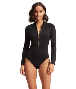 Seafolly Black Collective Zip Front Surfsuit One Piece L5002 Womens Size US 8 - Picture 1 of 6