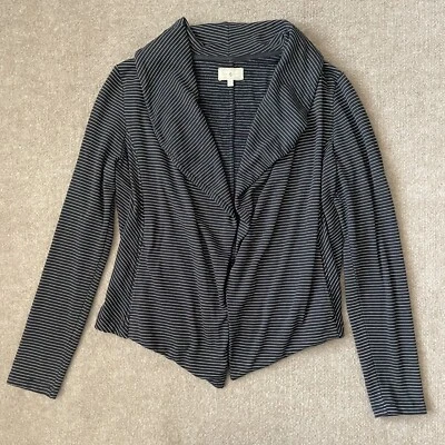 Lou & Grey Sweatshirt Womens Medium Blue White Striped Cardigan Pockets Comfort - Image 1 of 4