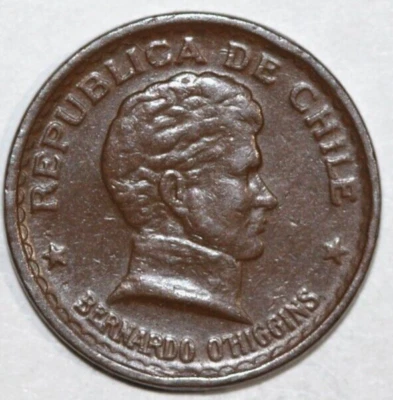 Chile 1944 20 Centavos, General Bernardo O'Higgins  Chaucha -Foreign Coin 18mm - Image 1 of 2