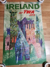 Vintage Ireland Colorful Castles TWA Airline Travel Poster By David Klein 