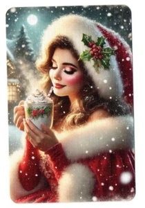 Christmas, beautiful women enjoying a warm coco , Playing card swap card single - Picture 1 of 1