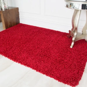 Wine Red Maroon Thick Warm Shaggy Pile Area Rug Living Room Fireplace Floor Rugs - Picture 1 of 4