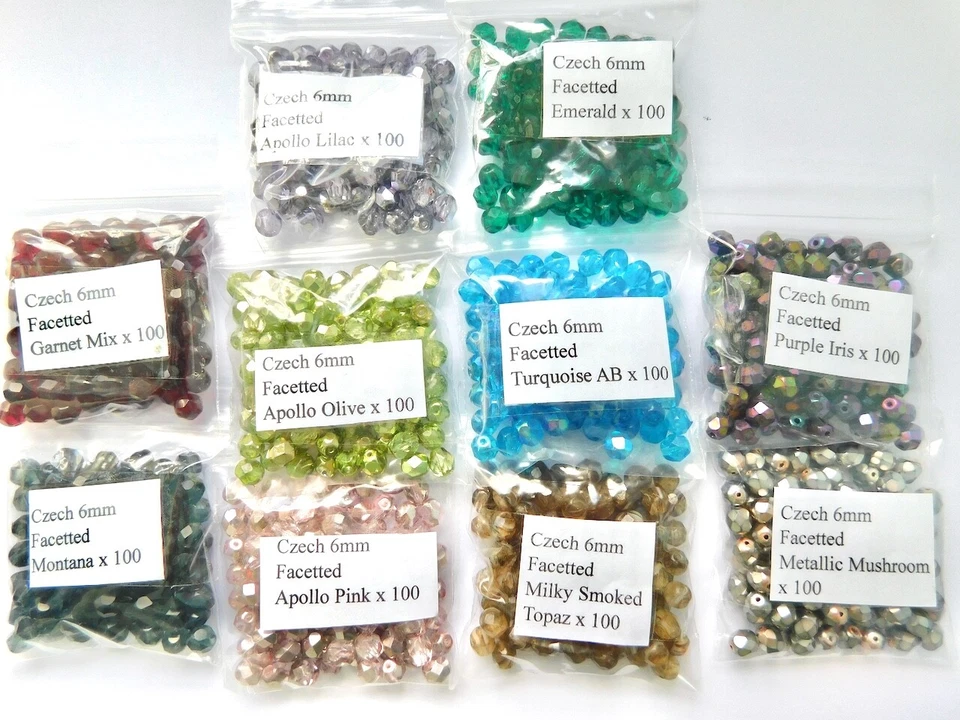 Lot 243 - Czech Glass Facetted Fire Polished Beads 6mm 100 each of 10 colours - Image 1 of 1