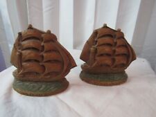 Vintage USS Constitution Old Ironsides Tall Ship Nautical Carved Wood Bookends