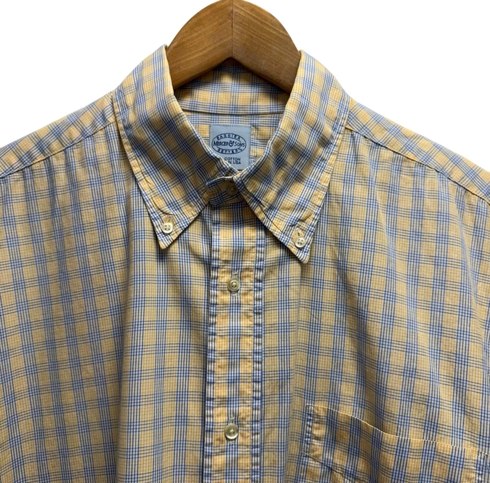 Mercer & Sons Men's Size 17 Blue/Yellow Plaid Button Down Cotton S/S Shirt USA - Image 1 of 4