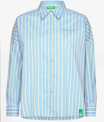 Camisa de mujer azul a rayas United Colors Of Benetton azul venta al por menor $101 #374 nueva con etiquetas Foto 1 de 4