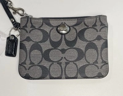 Coach Small Wrist Pouch Black Peyton Signature NWT - Image 1 of 4
