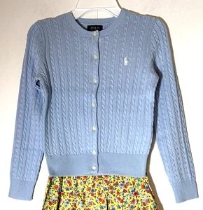 Polo Ralph Lauren Big Girls S (7) Blue Cable Knit Cotton Cardigan-Multi NEW 2025 - Picture 1 of 4