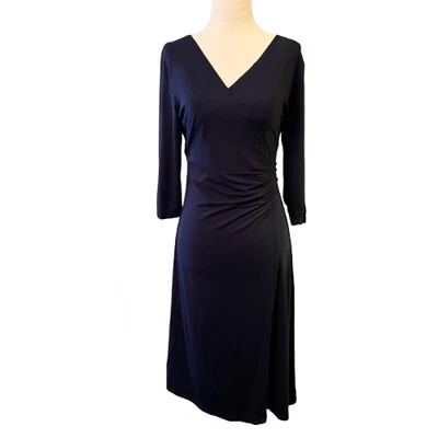 NWOT Soft Surroundings Hyannis Ruched Waist Stretch Jersey Dress Navy Size SMALL - Image 1 of 4