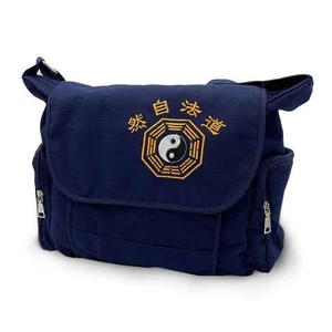 Taoist Canvas Shoulder Bag Embroidered Bagua & Taiji Symbol Blue Premium Satchel - Picture 1 of 8