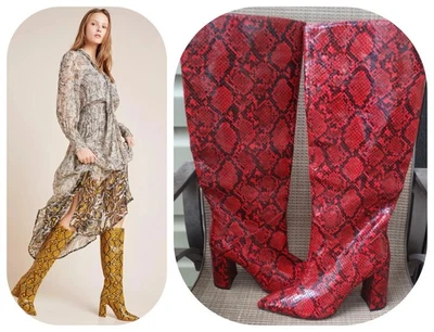 JEFFREY CAMPBELL Red SIREN Snake LEATHER KNEE HIGH BOOTS POINTY TOE Size 9.5 - Image 1 of 4