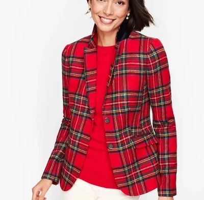 NWOT Talbots Blazer Red Tartan Plaid Shetland Wool Holiday Jacket Size 4 - Image 1 of 4